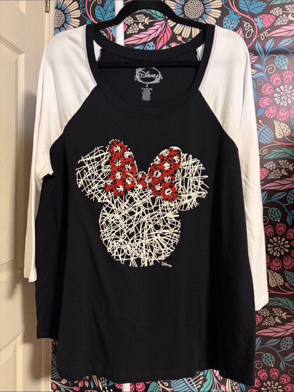 Disney Black and White Raglan Minnie Tee with Red Bow